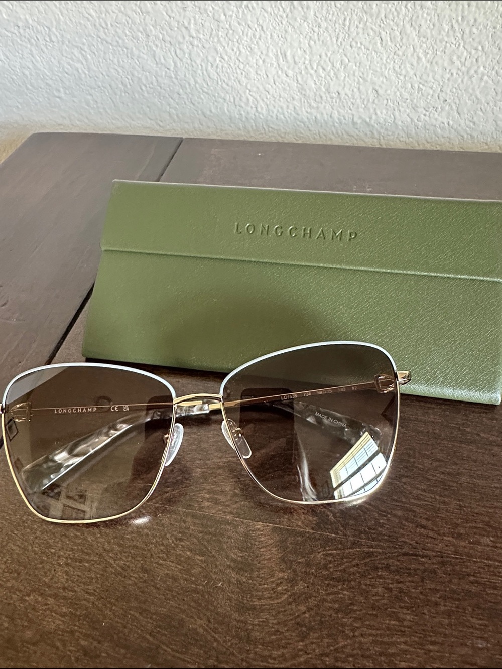 Longchamp LO153S 734 Sunglasses Gold/Azure Metal Cat Eye Full Rim Frame NWT